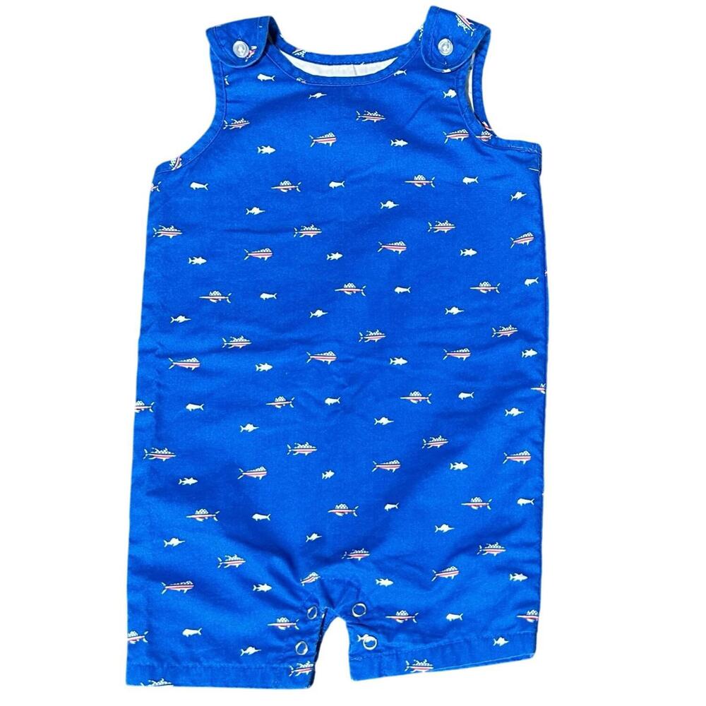 Crown & Ivy Romper Toddler Boy 12m Boating Fishing America Summer Beach July 4th